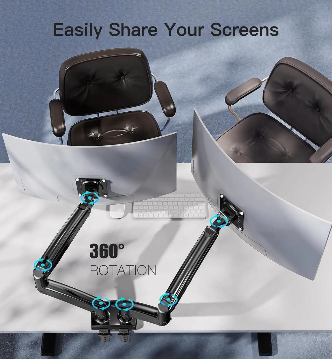 Alt view image 7 of 7 - HUANUO 13-35 inch Dual Monitor Arm for 2 Ultrawide Screens, Height Adjustable Full Motion Dual Monitor Stand with 2 USB Port, Dual Monitor Mount for VESA 75/100mm, Holds up to 26.4lbs per Arm, Black