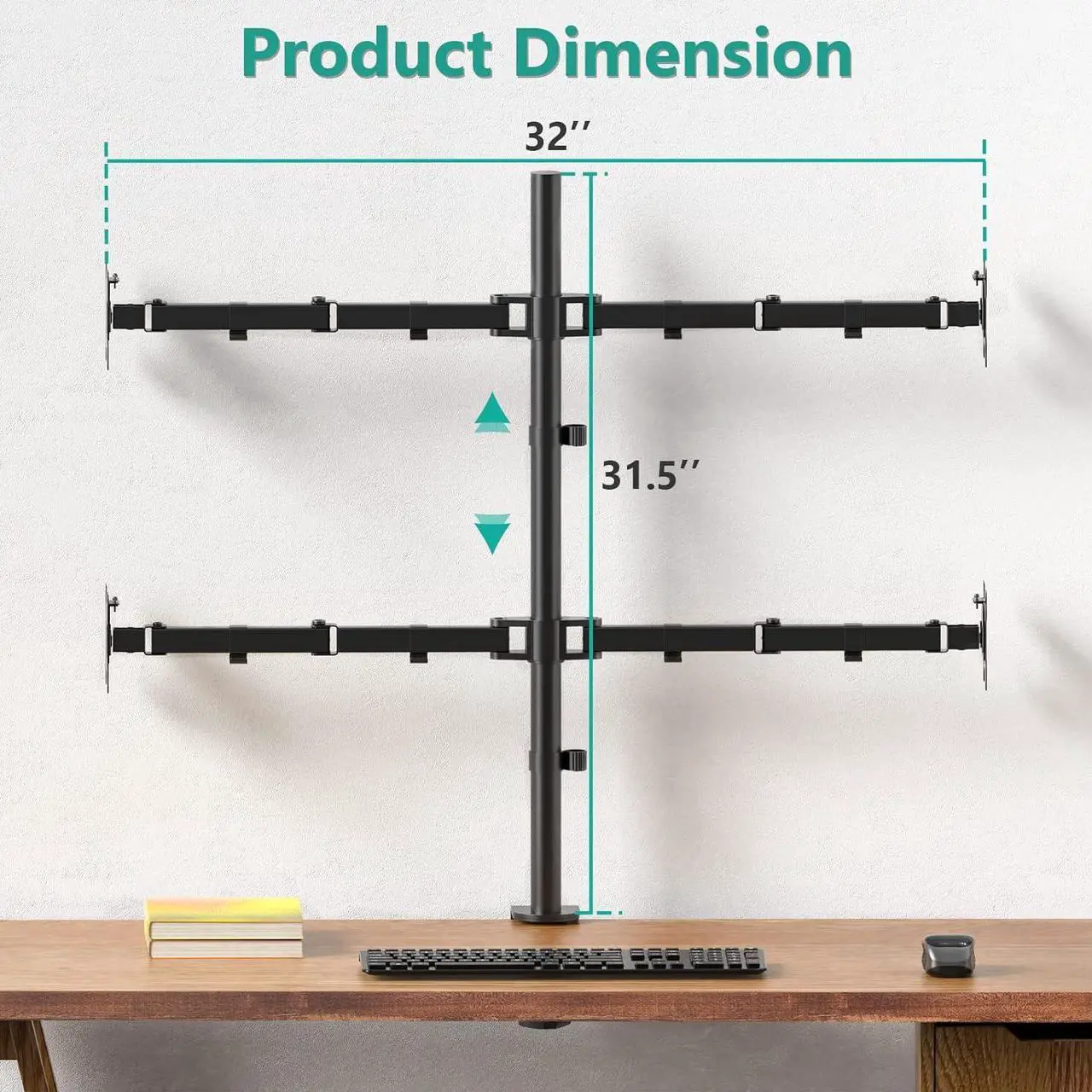 Alt view image 4 of 7 - WALI Quad Monitor Desk Mount, 4 Monitor Stand Fits Heavy Duty Computer Screen up to 27 inch, Full Adjustable Monitor Arm Holds up to 22 lbs per Arm (M004), Black