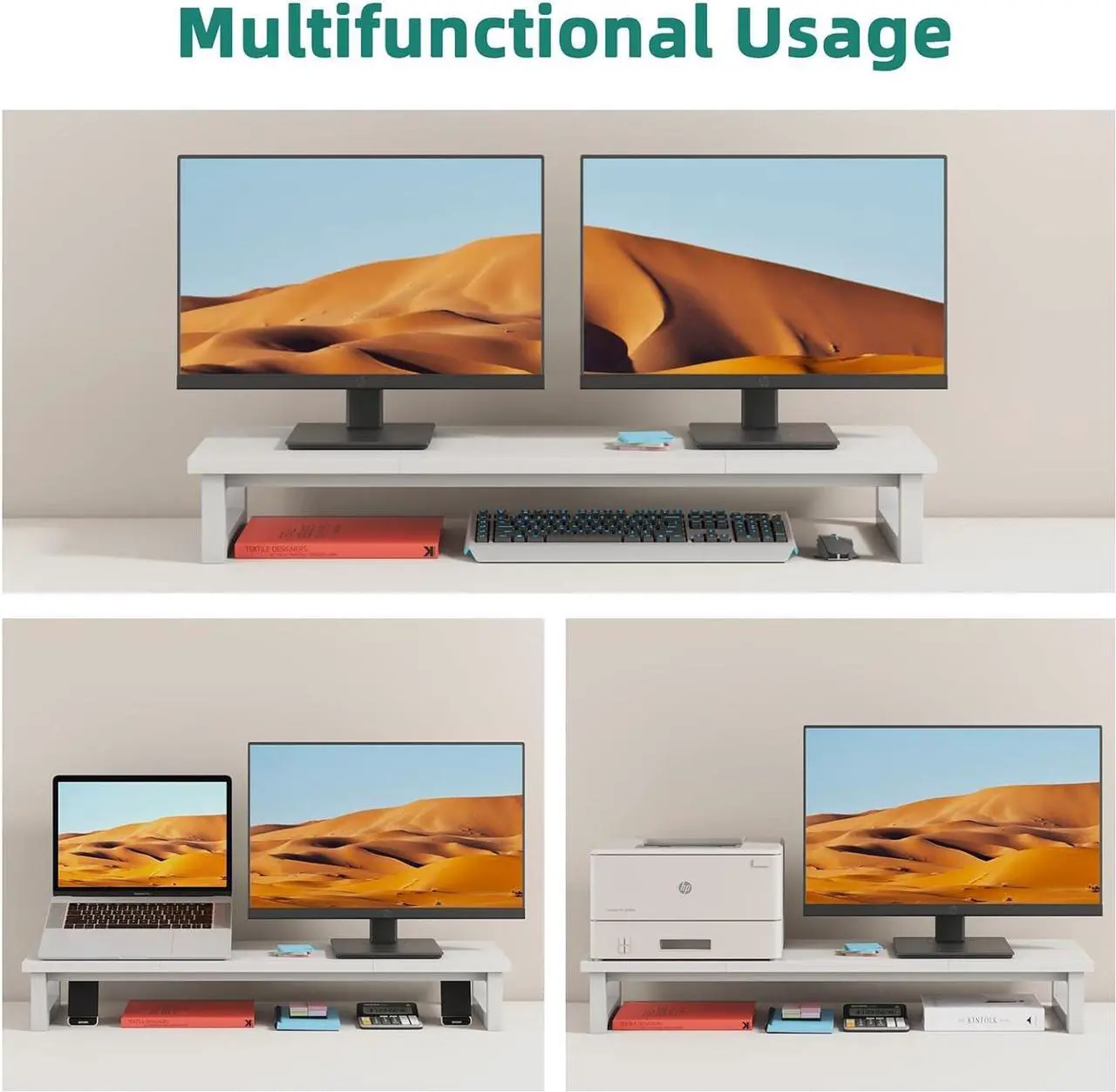 Alt view image 4 of 7 - Dual Monitor Stand Riser, 39Inch Large Monitor Stands for 2 Monitors, Computer Monitor Stand, Wooden Desktop Oraganizer Shelf for Office Desk Computer,Laptop,TV