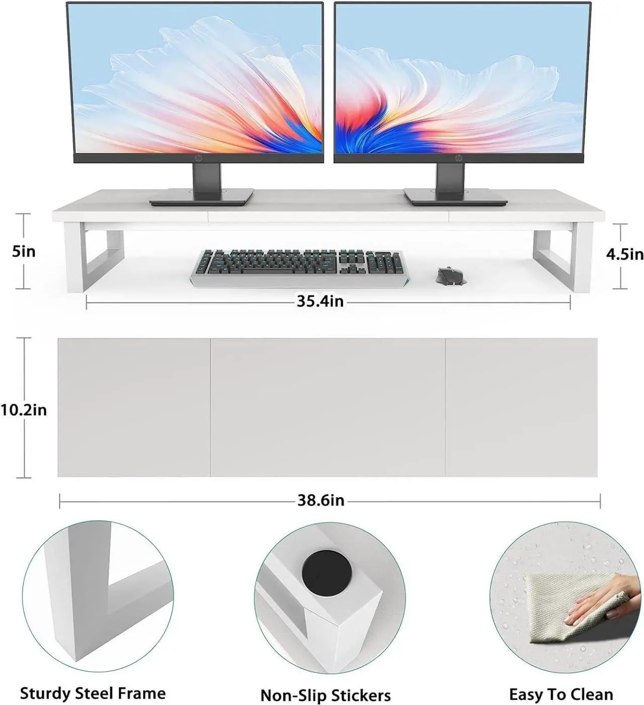 Alt view image 7 of 7 - Dual Monitor Stand Riser, 39Inch Large Monitor Stands for 2 Monitors, Computer Monitor Stand, Wooden Desktop Oraganizer Shelf for Office Desk Computer,Laptop,TV