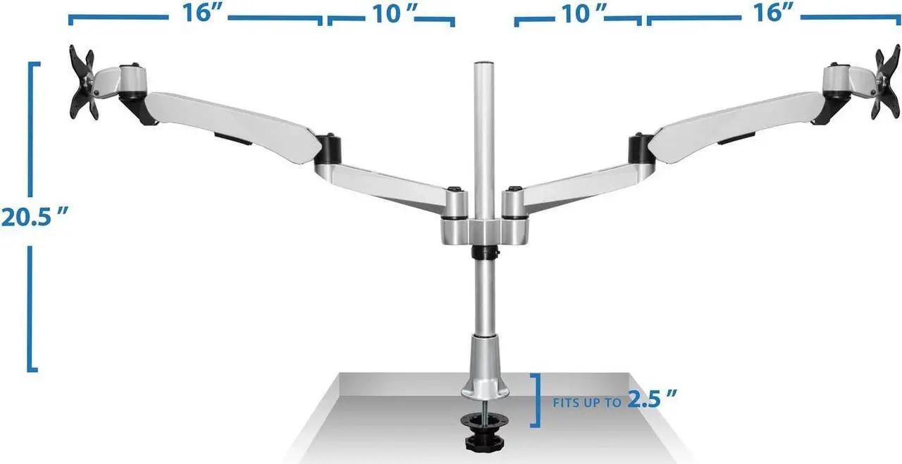 Mount-it. Supporto Braccio Molla Per Due Monitor - Mi-45116, Regolabile In Altezza, Inclinabile, VESA 75/100, Con Morsetto - 2