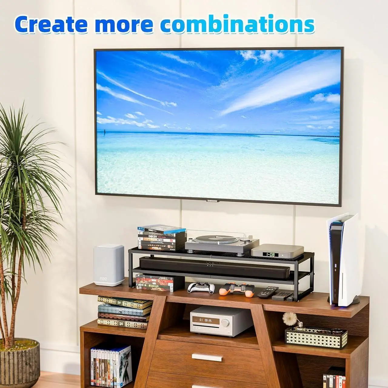 Alt view image 4 of 7 - Simple Trending 2-Tier Metal Dual Monitor Stand Riser,Computer Office Desktop Organizer for 2 Monitors With 32"x10" Mouse Pad ,for Laptop,Printer,TV,Black