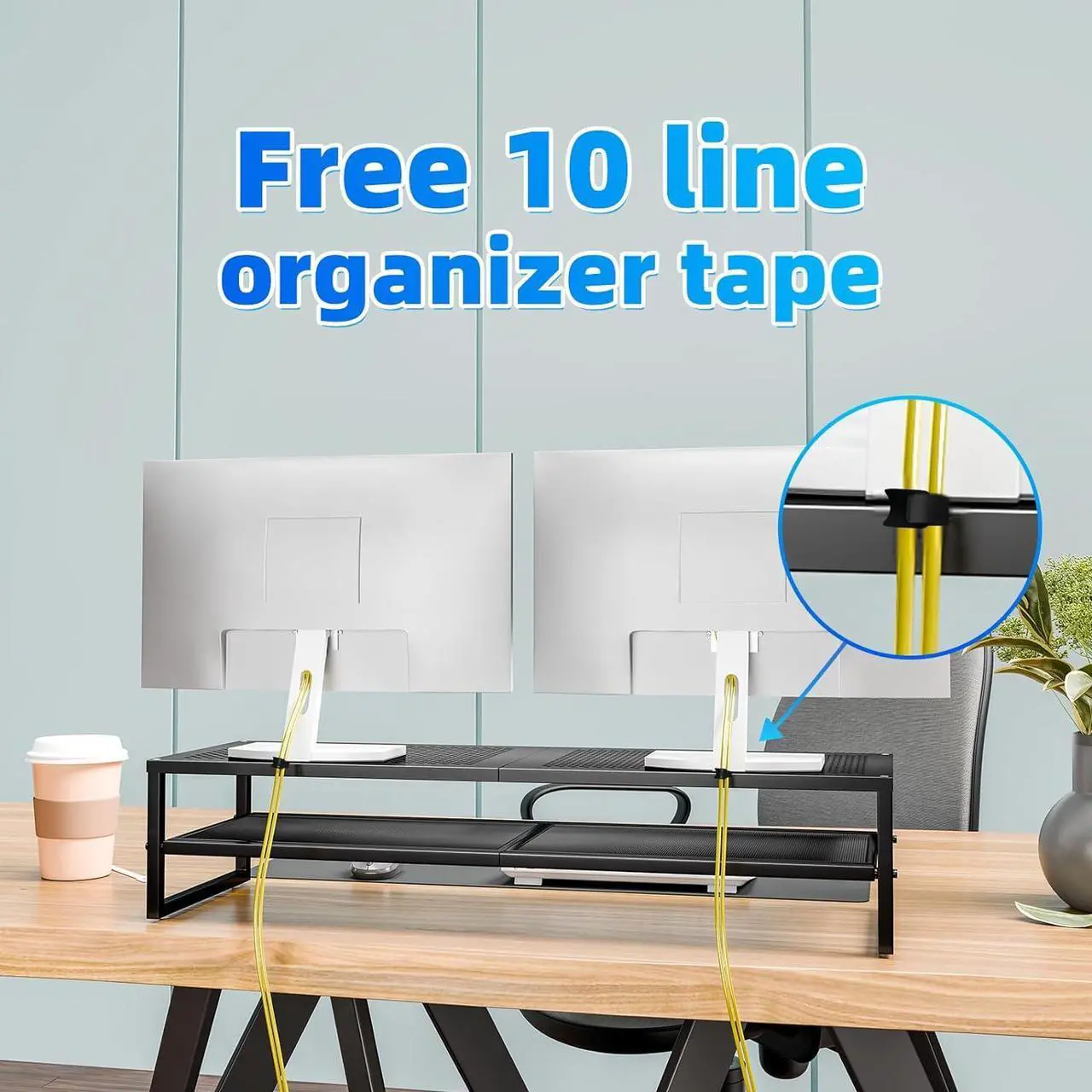 Alt view image 3 of 7 - Simple Trending 2-Tier Metal Dual Monitor Stand Riser,Computer Office Desktop Organizer for 2 Monitors With 32"x10" Mouse Pad ,for Laptop,Printer,TV,Black