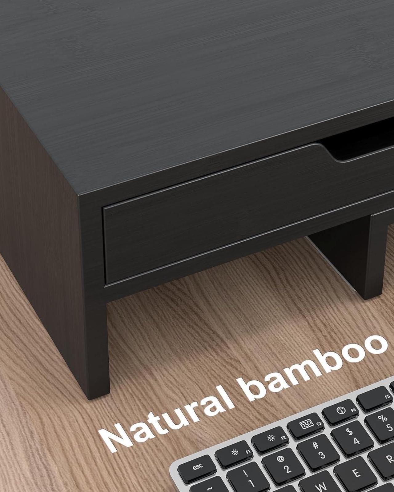 Alt view image 2 of 7 - Epesoware Monitor Stand with 2 Drawers for Desk, Bamboo Dual Monitor Stand Riser with storage, Desk Shelf Organizer for Dual Computer Monitor Riser & Laptop, No Assembly Required, (Black)