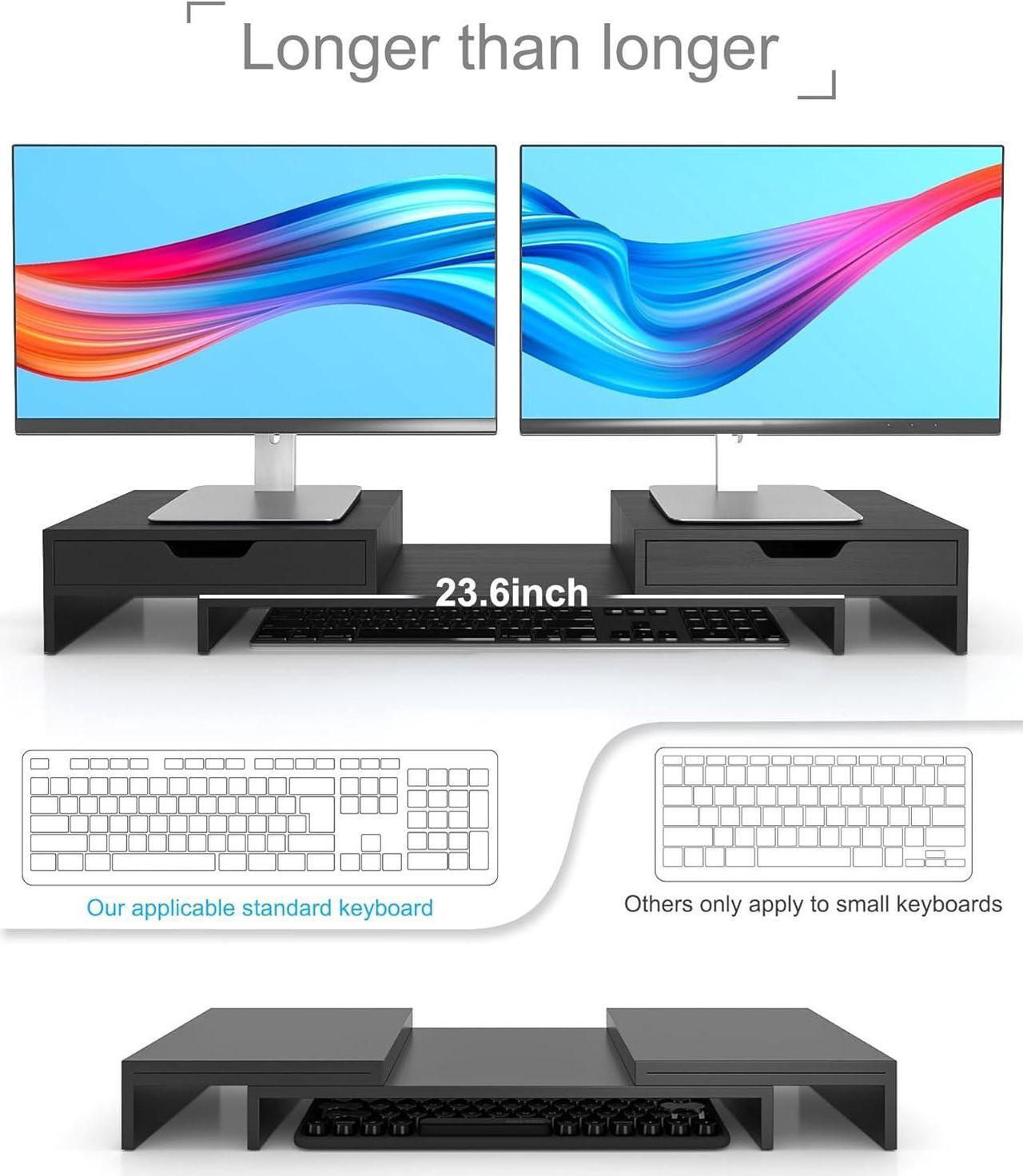 Alt view image 3 of 7 - Epesoware Monitor Stand with 2 Drawers for Desk, Bamboo Dual Monitor Stand Riser with storage, Desk Shelf Organizer for Dual Computer Monitor Riser & Laptop, No Assembly Required, (Black)