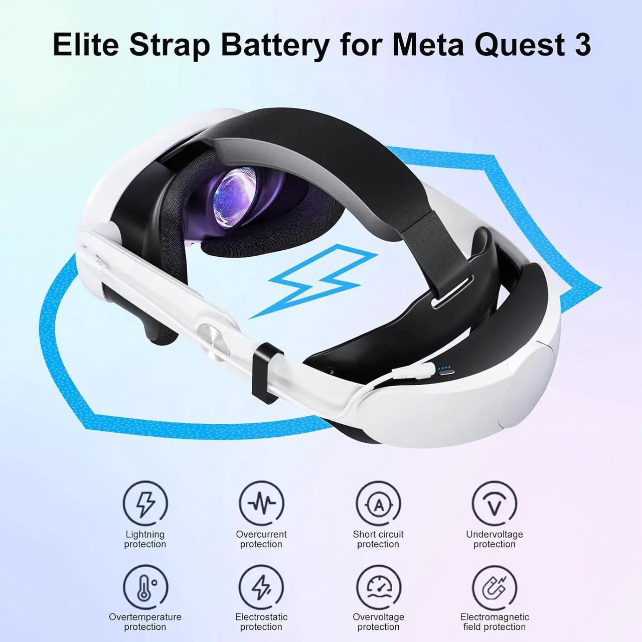 Alt view image 3 of 7 - Aolukytech Comfort Battery Head Strap 10000mAh Compatible with Quest 3 Accessories, Battery Pack Soft Cushion VR Elite Strap for Balance Weight, Extend Playtime & Enhance Immersion & Fast Charge