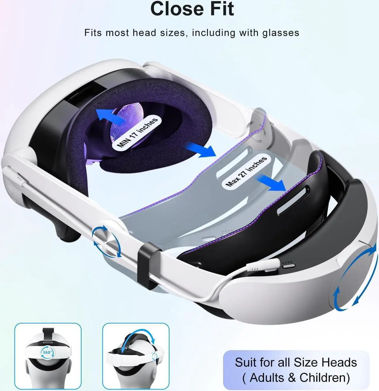 Alt view image 6 of 7 - Aolukytech Comfort Battery Head Strap 10000mAh Compatible with Quest 3 Accessories, Battery Pack Soft Cushion VR Elite Strap for Balance Weight, Extend Playtime & Enhance Immersion & Fast Charge