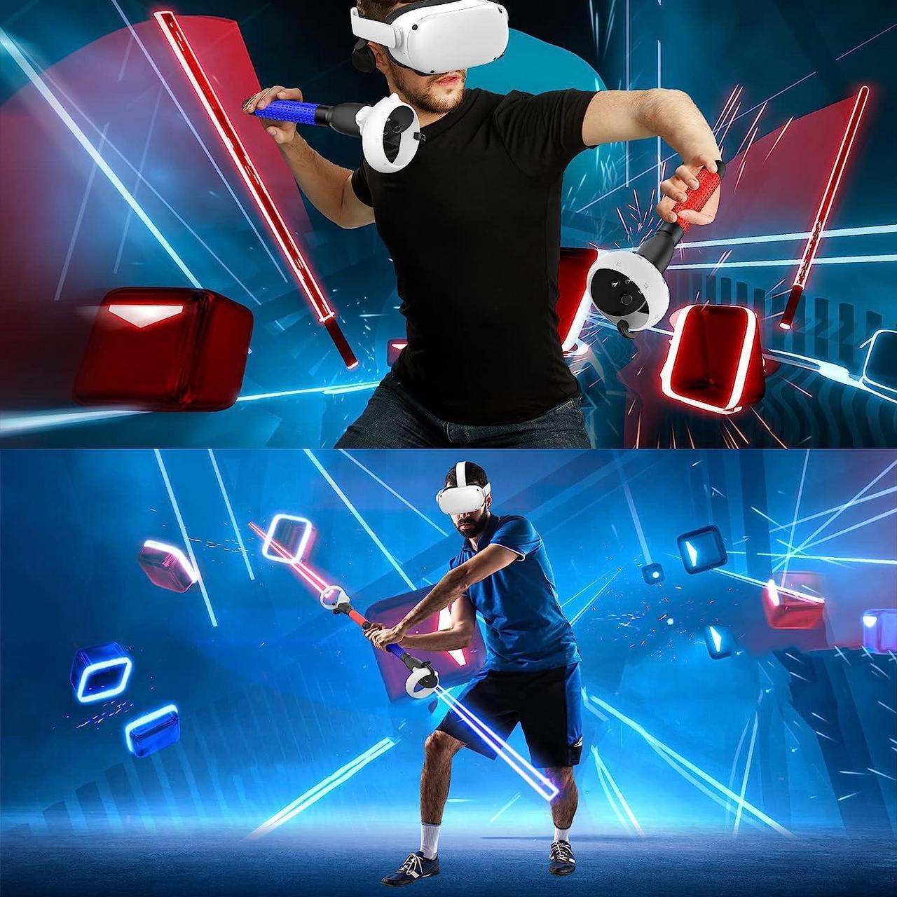 Alt view image 4 of 7 - VR Game Handle Accessories for Quest 2 Controllers, Extension Grips for Playing Beat Saber Gorilla Tag Long Arms, VR Handle Attachments Compatible with Playing VR Games