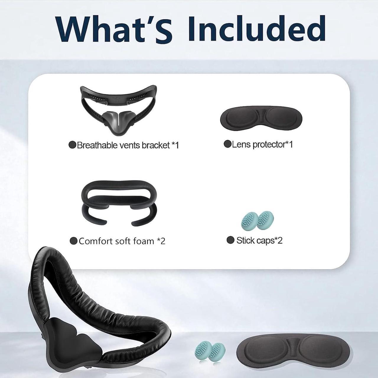 Alt view image 2 of 7 - VR Face Pad for Oculus Quest 2 Accessories, 6-in-1 Set Facial Interface Bracket Face Cushion Cover, with 2pcs Sweat Proof Leather Foam Replacement, Lens Cover, Nose Pad, Shakes Stick Caps