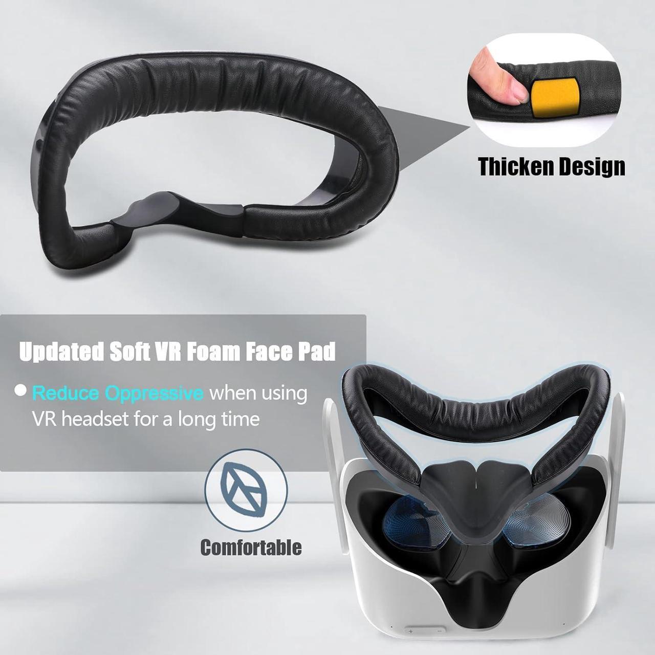 Alt view image 3 of 7 - VR Face Pad for Oculus Quest 2 Accessories, 6-in-1 Set Facial Interface Bracket Face Cushion Cover, with 2pcs Sweat Proof Leather Foam Replacement, Lens Cover, Nose Pad, Shakes Stick Caps