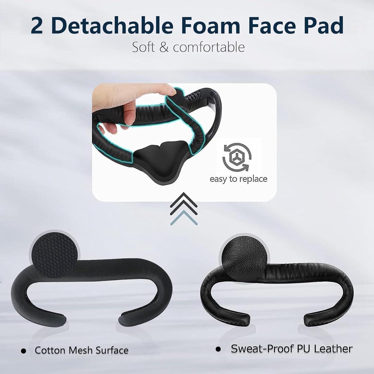 Alt view image 6 of 7 - VR Face Pad for Oculus Quest 2 Accessories, 6-in-1 Set Facial Interface Bracket Face Cushion Cover, with 2pcs Sweat Proof Leather Foam Replacement, Lens Cover, Nose Pad, Shakes Stick Caps