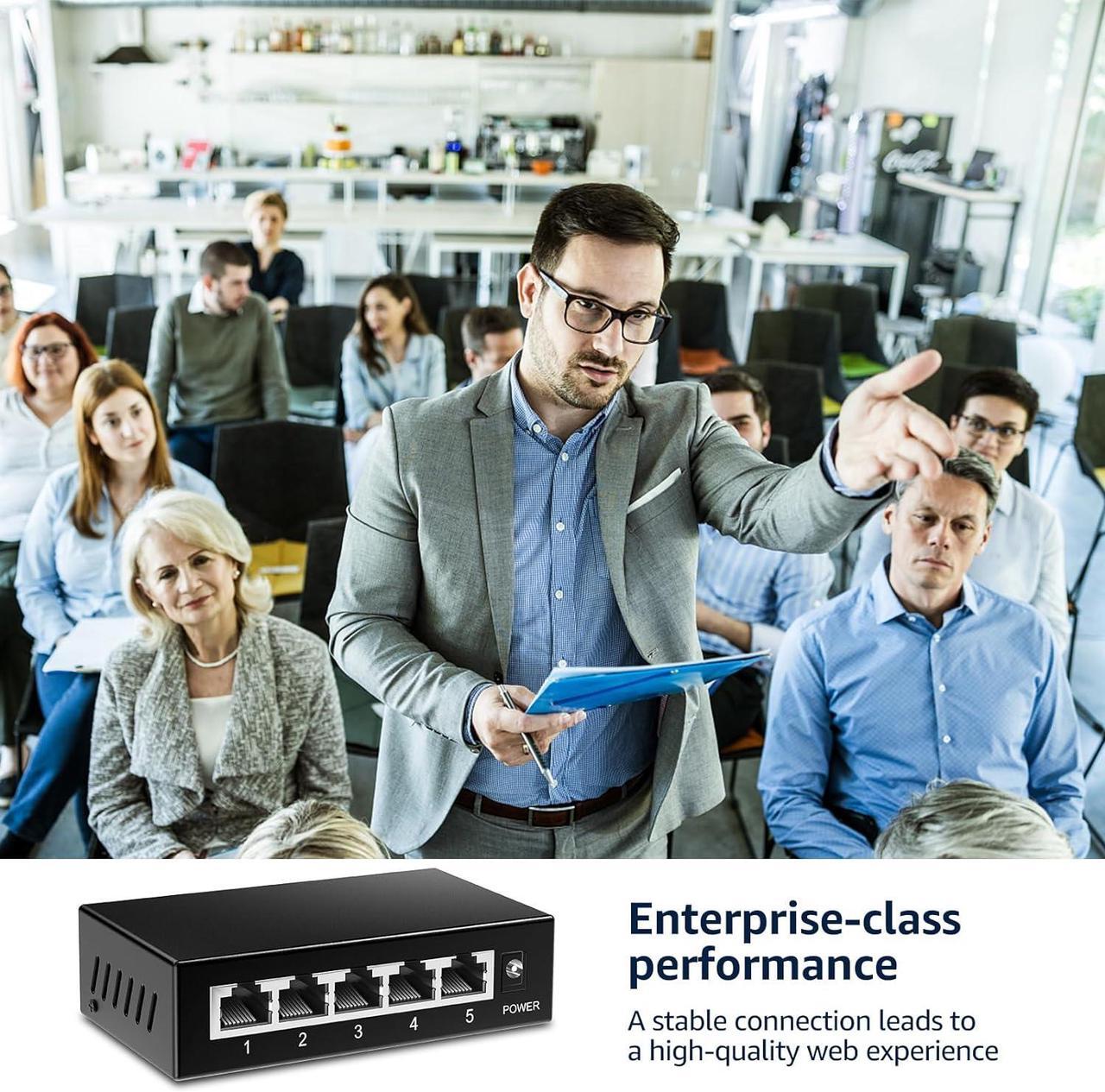 Alt view image 4 of 7 - 5-Port Gigabit Ethernet Switch, 5 Port 10/100/1000Mbps Network Ethernet Switch, 5-Port Ethernet Splitter Unmanaged, Metal Case, Mini Body, Fanless, Plug and Play, Wall-Mounted, VM-GS0500