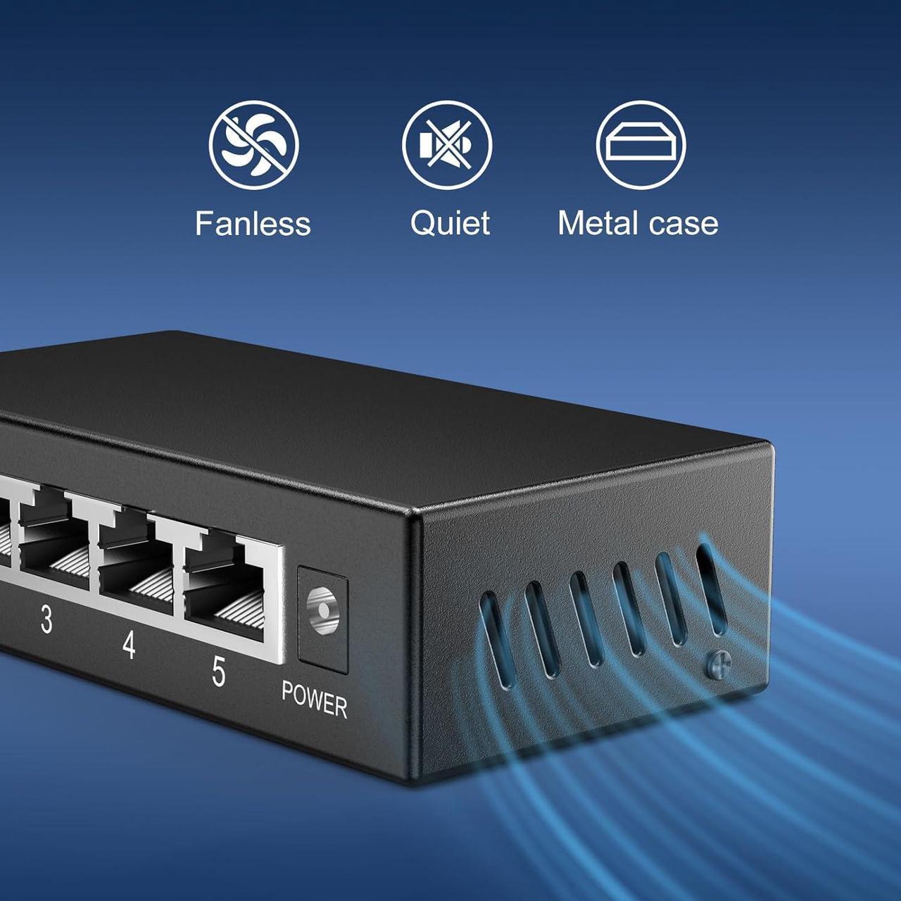 Alt view image 6 of 7 - 5-Port Gigabit Ethernet Switch, 5 Port 10/100/1000Mbps Network Ethernet Switch, 5-Port Ethernet Splitter Unmanaged, Metal Case, Mini Body, Fanless, Plug and Play, Wall-Mounted, VM-GS0500