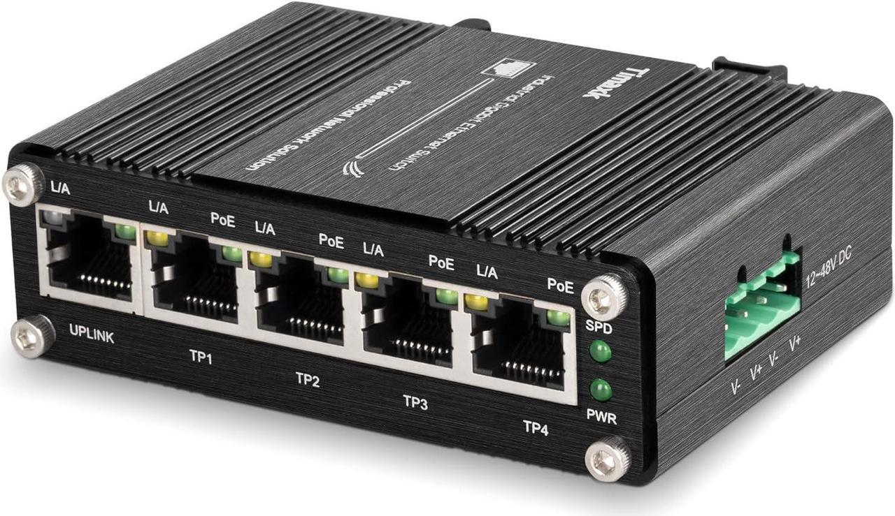 Main image of Timaxk Industrial 5-Port Gigabit Ethernet Network Switch, PoE Optional, Network Hub, Ethernet Splitter, Traffic Optimization, Wall-Mount & DIN-Rail Installation (Power Supply Excluded)