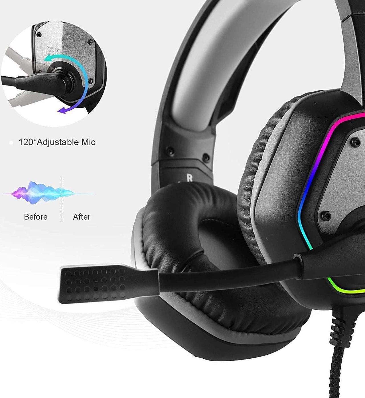 Alt view image 4 of 7 - EKSA E1000 USB Gaming Headset for PC, Computer Headphones with Microphone/Mic Noise Cancelling, 7.1 Surround Sound, RGB Light - Wired Headphones for PS4, PS5 Console, Laptop, Call Center