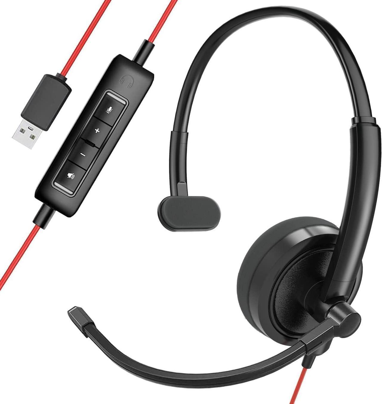 HROEENOI Premium USB Wired Headset with Noise-Cancelling Microphone, Ideal for PC, Laptop, Zoom Calls, Skype Meetings, Call Centers, and Home Office Use with in-Line Controls for Volume & Mic Mute