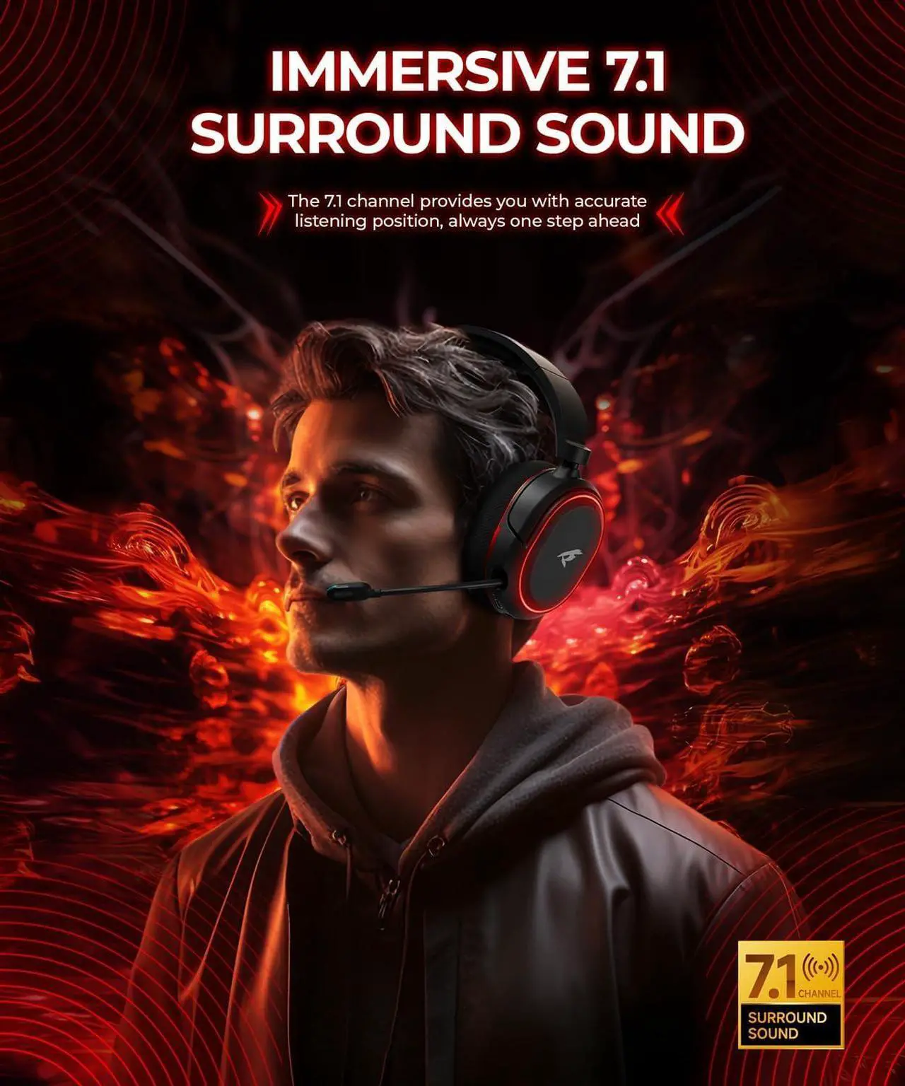 Alt view image 2 of 7 - Valorise 4 in 1 Wireless Gaming Headset, 7.1 Surround Sound,100H Playtime, 2.4Ghz Dongle & Bluetooth 5.3, Gaming Headphones with Retractable ENC Mic, RGB Light, Ergonomic Design for PS5 PS4 PC