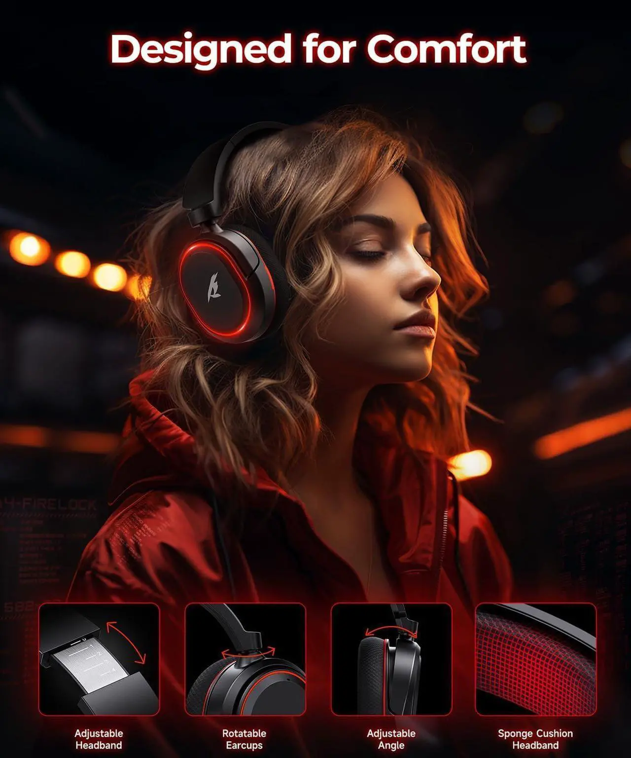 Alt view image 6 of 7 - Valorise 4 in 1 Wireless Gaming Headset, 7.1 Surround Sound,100H Playtime, 2.4Ghz Dongle & Bluetooth 5.3, Gaming Headphones with Retractable ENC Mic, RGB Light, Ergonomic Design for PS5 PS4 PC