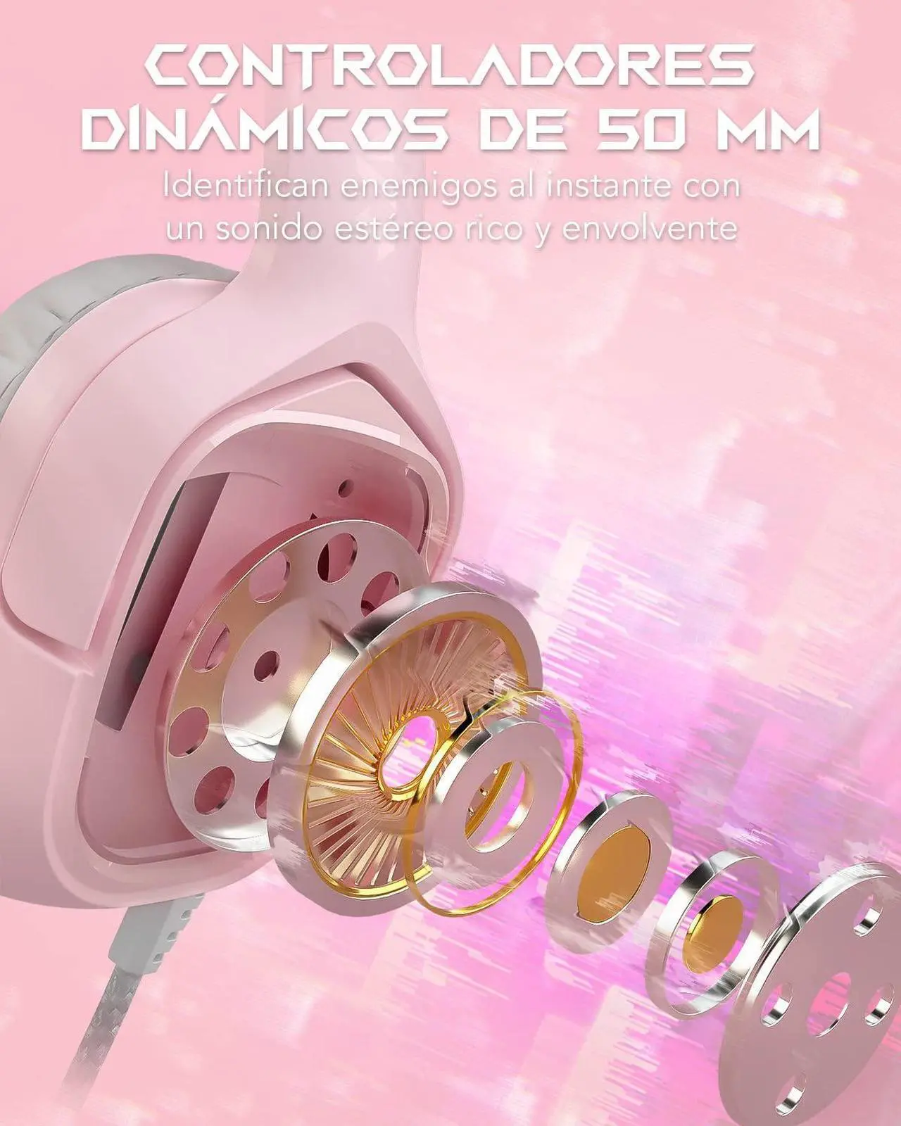 Alt view image 2 of 7 - Black Shark Gaming Headset for PC, PS4, PS5, Xbox, Switch, All-in-1 Gaming Headphones with Ultra-Clear Bendable Mic, 50mm Dynamic Drivers, Noise Isolation Ear Cushions, in-line Controls - Pink