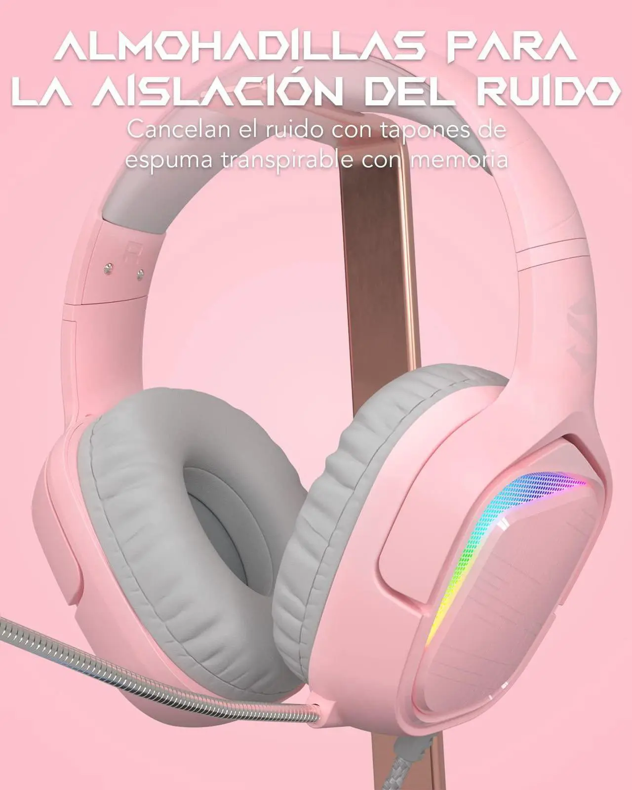 Alt view image 6 of 7 - Black Shark Gaming Headset for PC, PS4, PS5, Xbox, Switch, All-in-1 Gaming Headphones with Ultra-Clear Bendable Mic, 50mm Dynamic Drivers, Noise Isolation Ear Cushions, in-line Controls - Pink