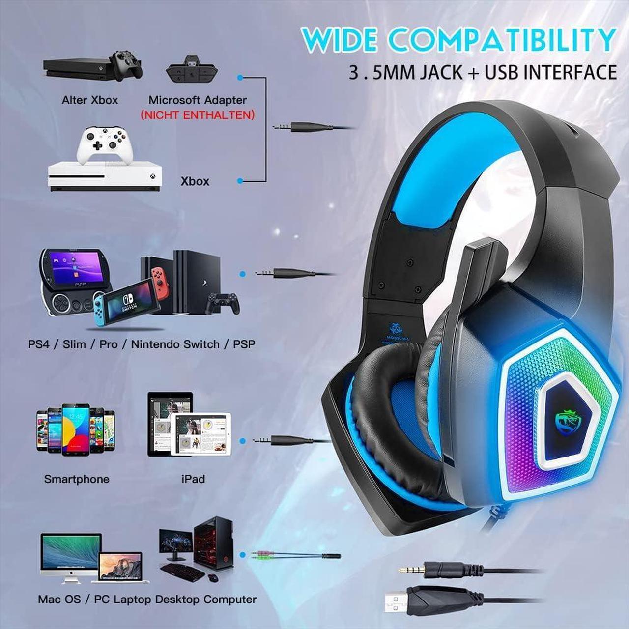 Alt view image 4 of 7 - ARKARTECH Gaming Headset with Mic for Xbox One PS4 PS5 PC Switch Tablet, with Stereo Surround Sound & LED Light Noise Cancelling Over Ear Headphones