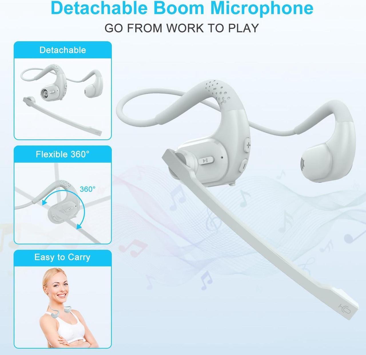 Alt view image 3 of 7 - iDIGMALL Bluetooth 5.3 Headset Wireless Eabuds w/Noise Canceling Removable Boom Microphone for Phone PC Laptop, Open Ear Headphone for Office Meeting Home Work Running, Ultra-Light & Comfort, 12H
