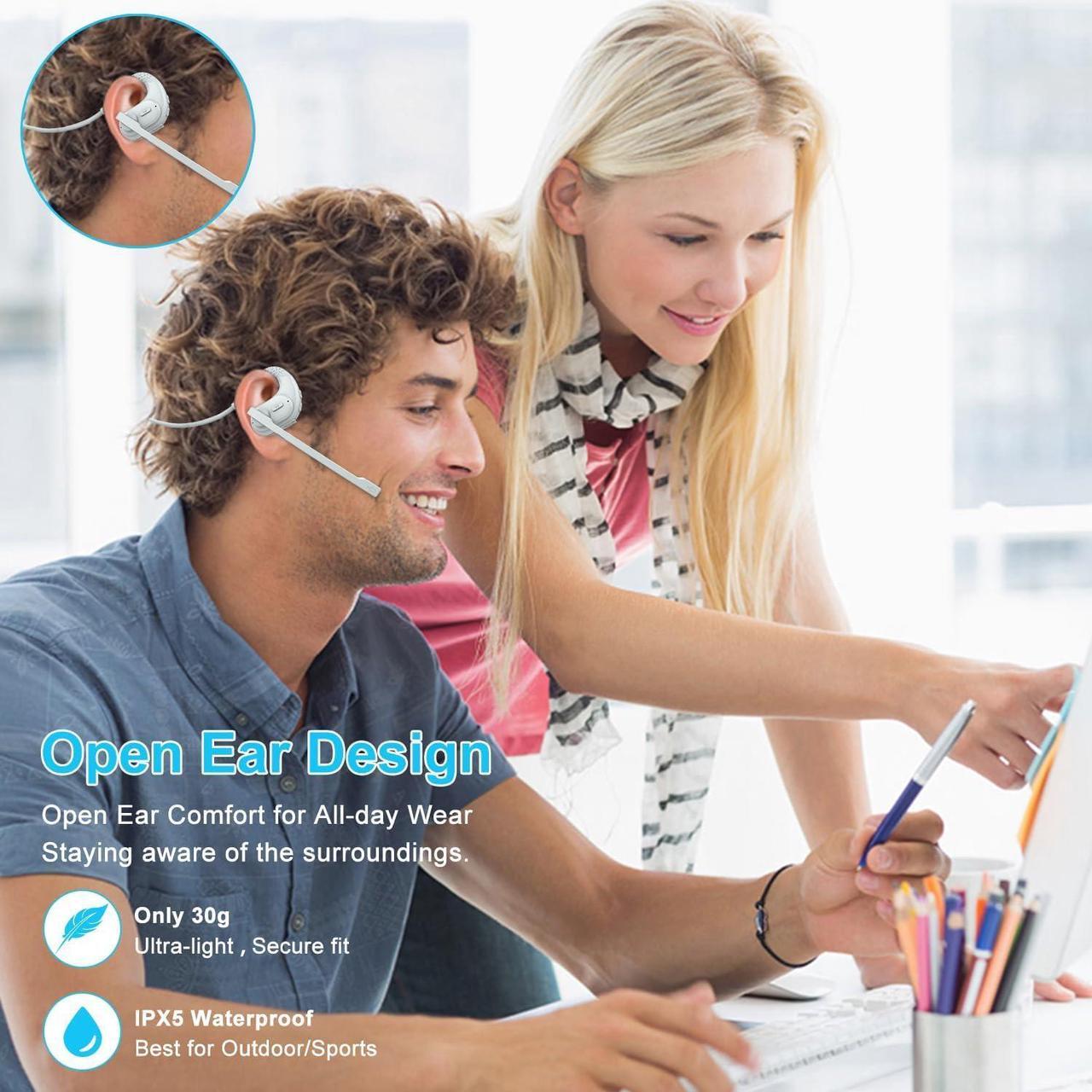 Alt view image 4 of 7 - iDIGMALL Bluetooth 5.3 Headset Wireless Eabuds w/Noise Canceling Removable Boom Microphone for Phone PC Laptop, Open Ear Headphone for Office Meeting Home Work Running, Ultra-Light & Comfort, 12H