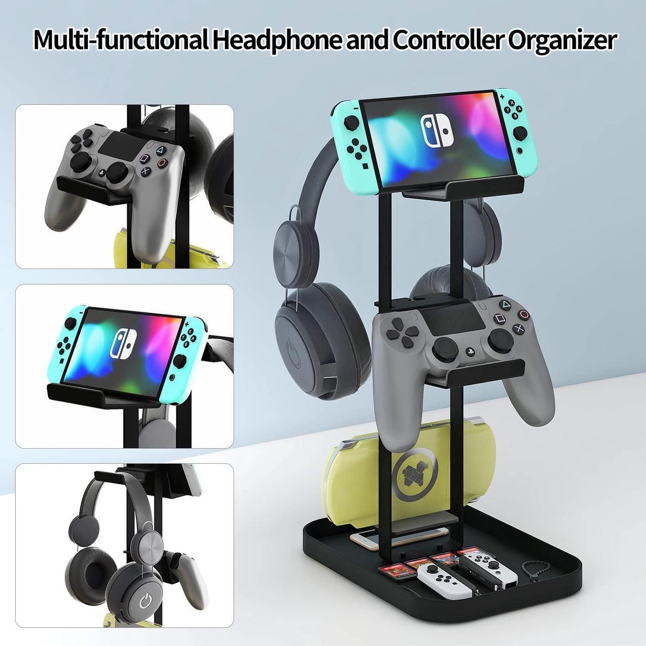 Alt view image 2 of 6 - MAYZOLOP Controller Stand 2 Tiers, Headphone Holder with Cable Organizer for Desk, Anti-Slip Stable Design Universal Storage Compatible with Gaming Accessories Headset Xbox PS5 PS4 Nintendo Switch