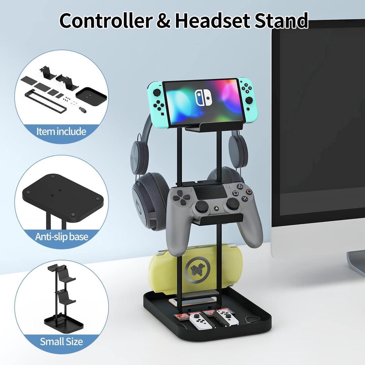 Alt view image 3 of 6 - MAYZOLOP Controller Stand 2 Tiers, Headphone Holder with Cable Organizer for Desk, Anti-Slip Stable Design Universal Storage Compatible with Gaming Accessories Headset Xbox PS5 PS4 Nintendo Switch