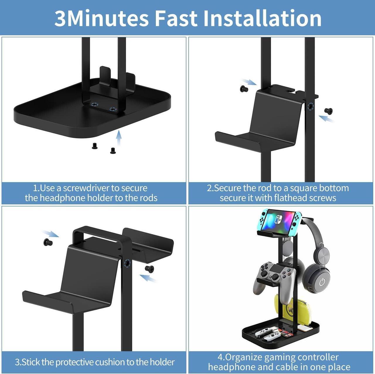 Alt view image 4 of 6 - MAYZOLOP Controller Stand 2 Tiers, Headphone Holder with Cable Organizer for Desk, Anti-Slip Stable Design Universal Storage Compatible with Gaming Accessories Headset Xbox PS5 PS4 Nintendo Switch