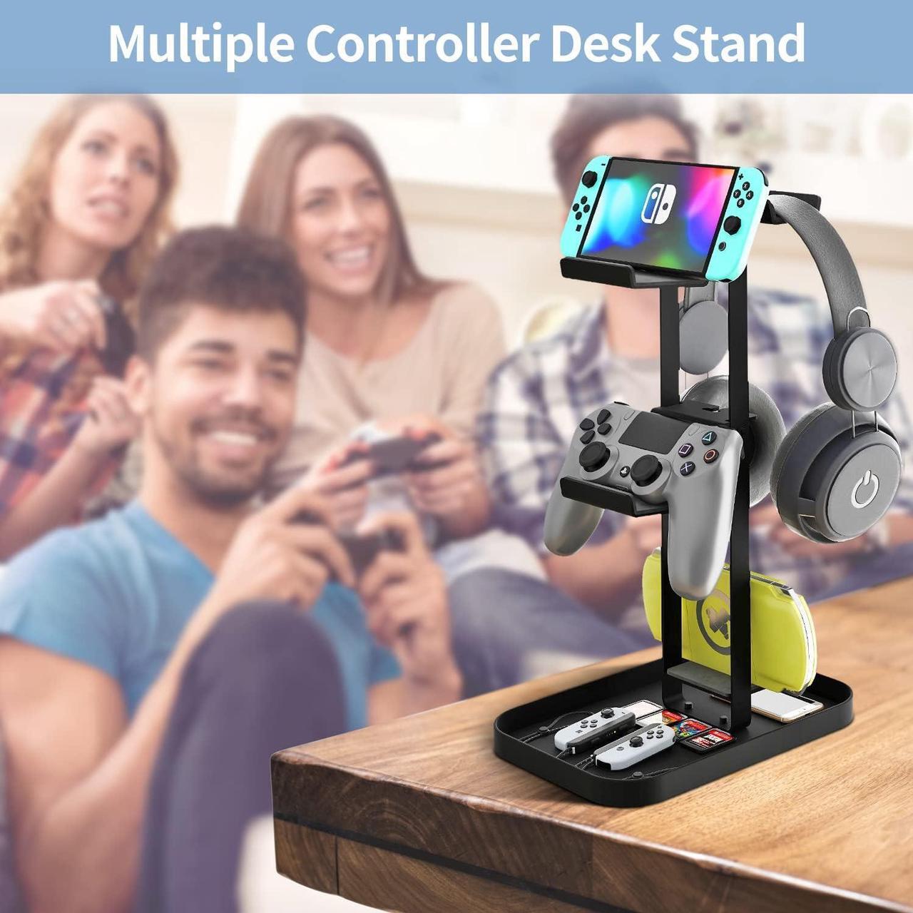 Alt view image 6 of 6 - MAYZOLOP Controller Stand 2 Tiers, Headphone Holder with Cable Organizer for Desk, Anti-Slip Stable Design Universal Storage Compatible with Gaming Accessories Headset Xbox PS5 PS4 Nintendo Switch