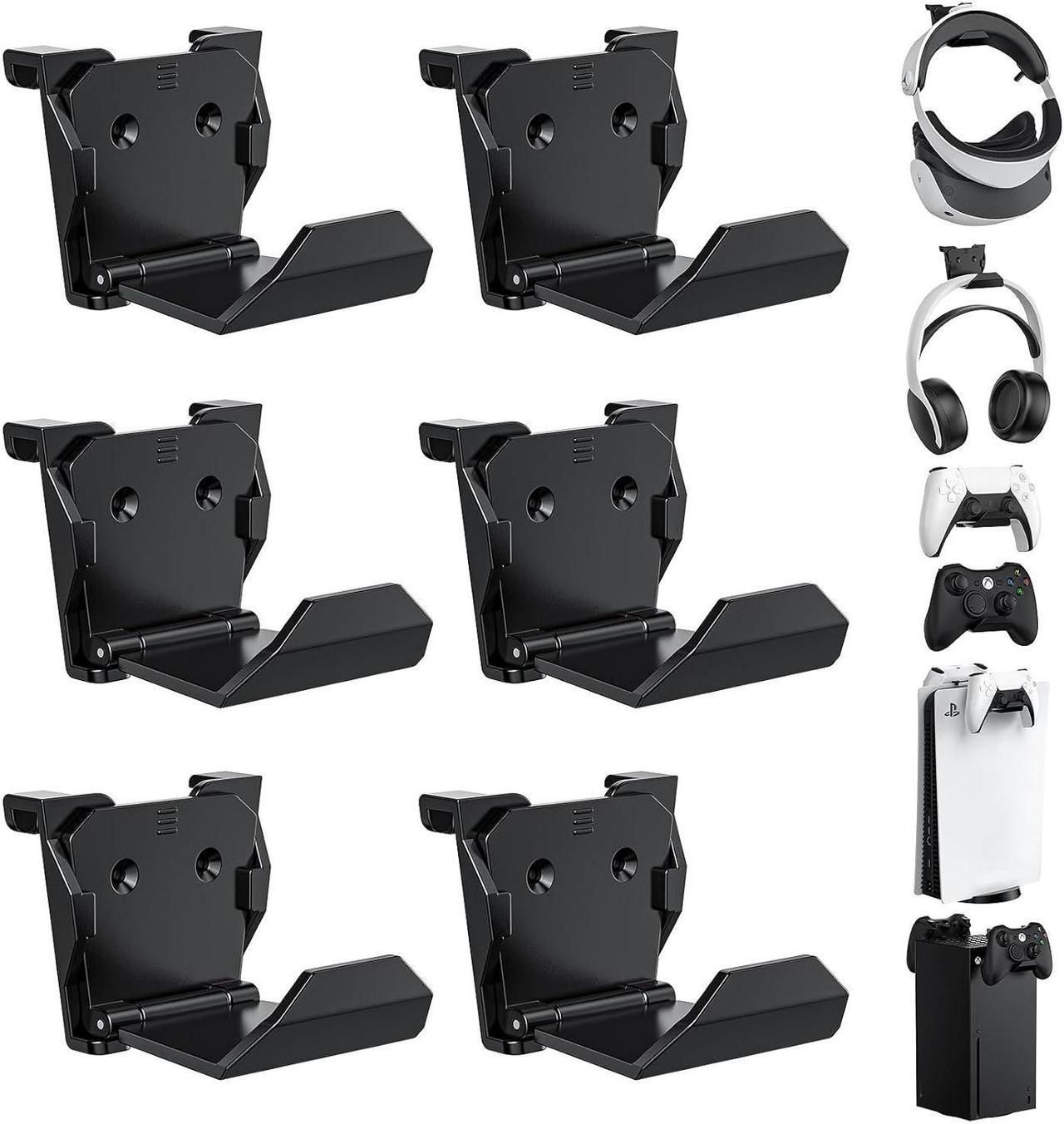 Main image of KUNSLUCK 6 Pack Controller Wall Mount for PS5, Xbox, Switch Controller, Wall Mount Stand for Controller&Headset, Adhesive/Screws Installation (Black)