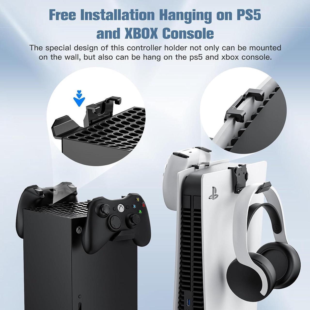 Alt view image 4 of 7 - KUNSLUCK 6 Pack Controller Wall Mount for PS5, Xbox, Switch Controller, Wall Mount Stand for Controller&Headset, Adhesive/Screws Installation (Black)