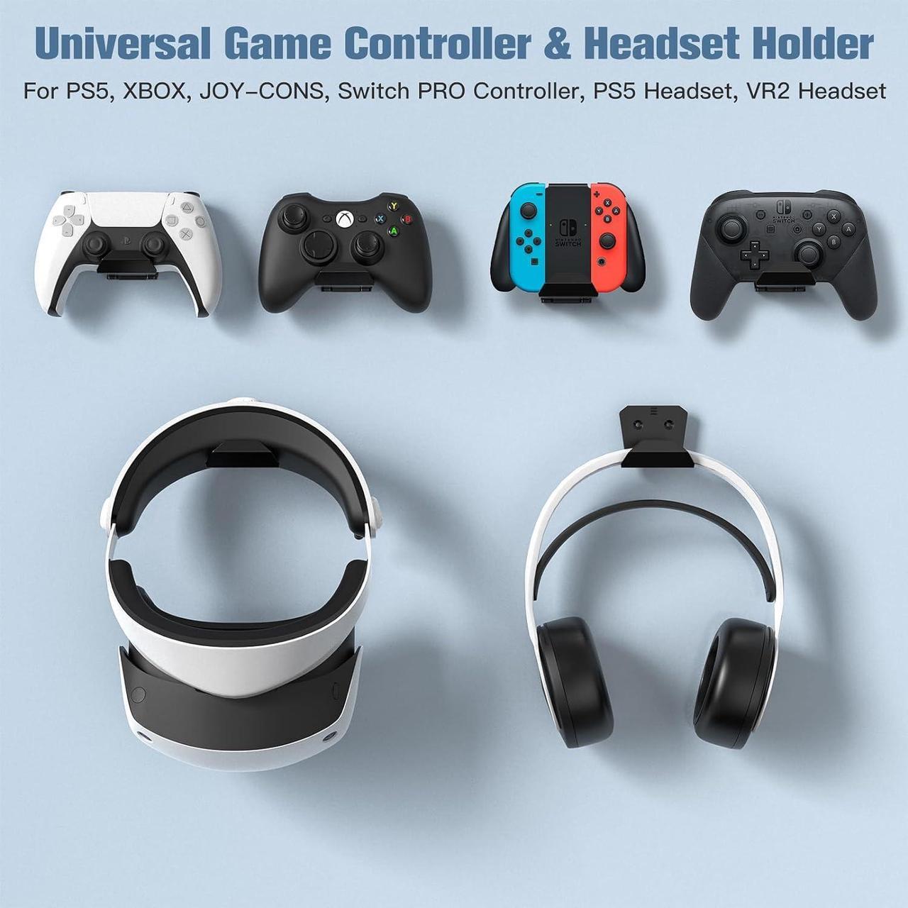 Alt view image 5 of 7 - KUNSLUCK 6 Pack Controller Wall Mount for PS5, Xbox, Switch Controller, Wall Mount Stand for Controller&Headset, Adhesive/Screws Installation (Black)