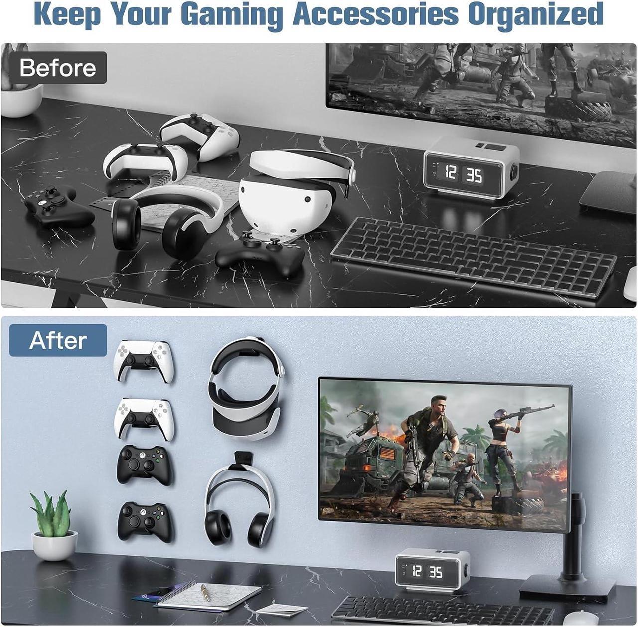 Alt view image 6 of 7 - KUNSLUCK 6 Pack Controller Wall Mount for PS5, Xbox, Switch Controller, Wall Mount Stand for Controller&Headset, Adhesive/Screws Installation (Black)