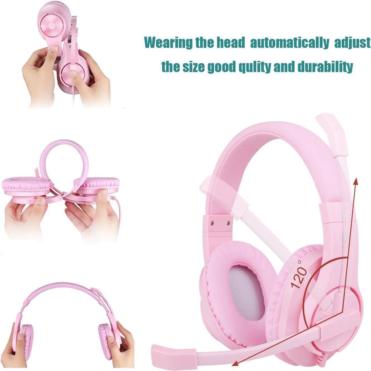 Alt view image 2 of 6 - Meedasy Kids Adults Over-Ear Gaming Headphone for Xbox One, Bass Surrounding Stereo, PS4 Gaming Headset with Microphone and Volume Control for Laptop, PC, Wired Noise Isolation (Pink)