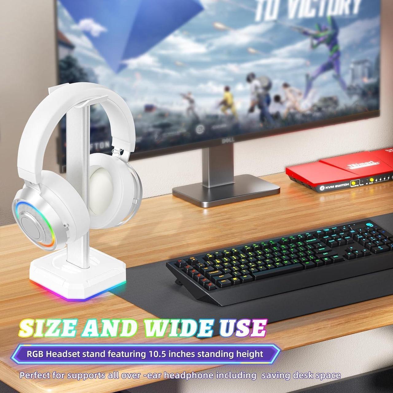 Alt view image 5 of 6 - White Headphone Stand,Desk RGB Lights Headset Holder,Suitable for All Over-Ear Headphone (White, Only RGB Light)
