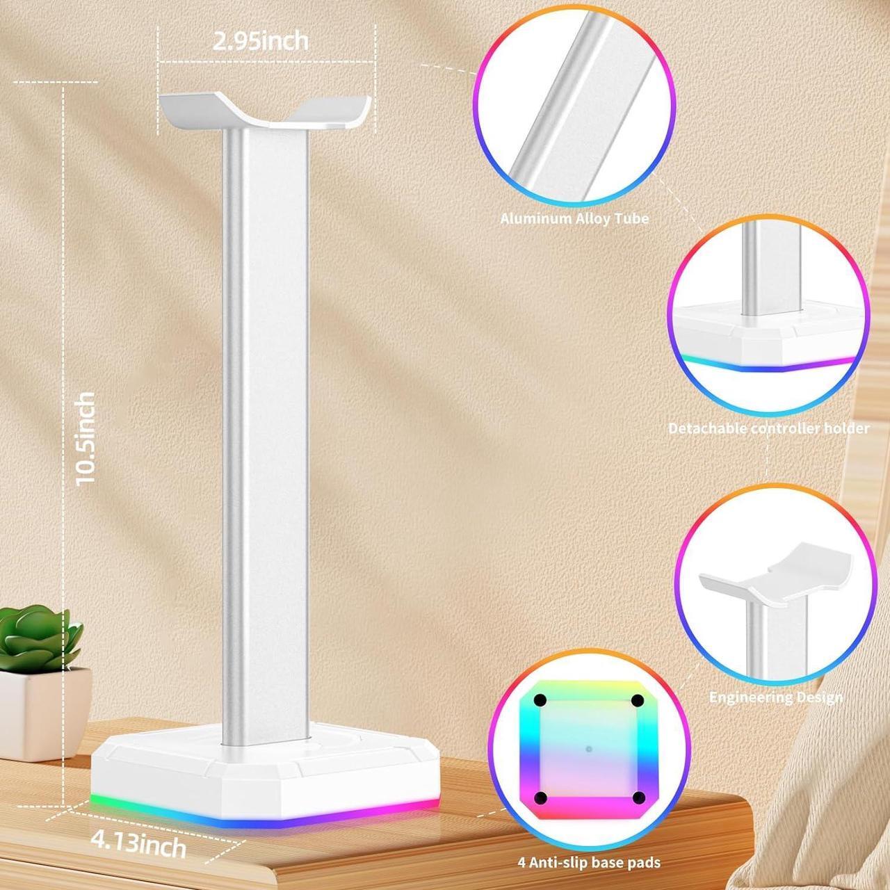 Alt view image 6 of 6 - White Headphone Stand,Desk RGB Lights Headset Holder,Suitable for All Over-Ear Headphone (White, Only RGB Light)