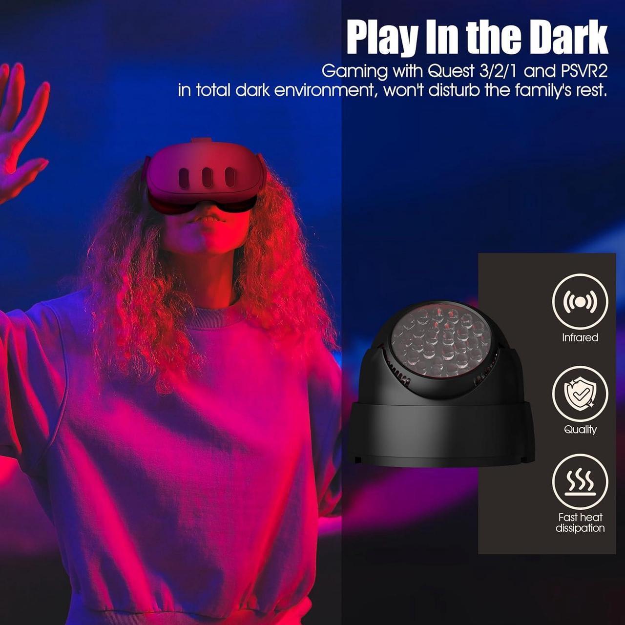 Alt view image 3 of 5 - Orzero Ir Illuminator Infrared Light Compatible for Quest 3, Quest, Quest 2, PSVR2, Enhance Hand Tracking Immersive No-Light Disturbance Increase Tracking Sensitivity with Power Adapter - Black