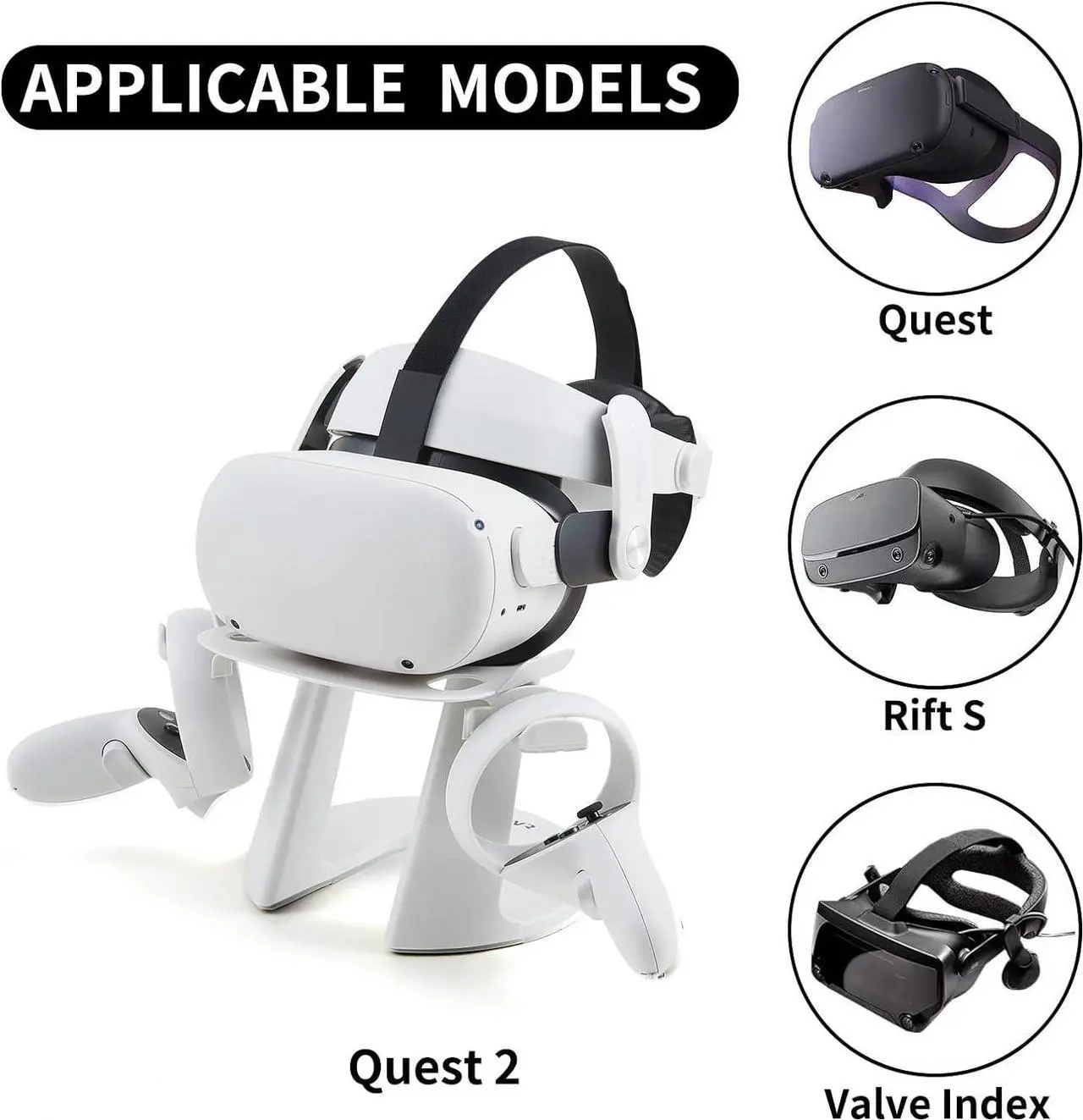 Alt view image 4 of 7 - GOMRVR Design VR Stand Compatible with Oculus Quest 3/Quest 2/ Quest/Rift S/Valve Index Headset, and Touch Controllers Accessories(White)