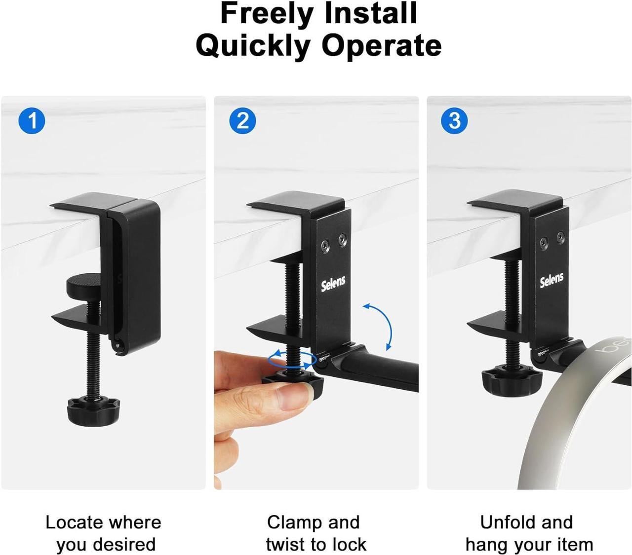 Alt view image 4 of 7 - Selens Headphone Holder Gaming Headset Stand for Desk, Foldable Headphone Hanger Universal Fit for PC Game Headsets, Over-Ear Headphones, Aluminum