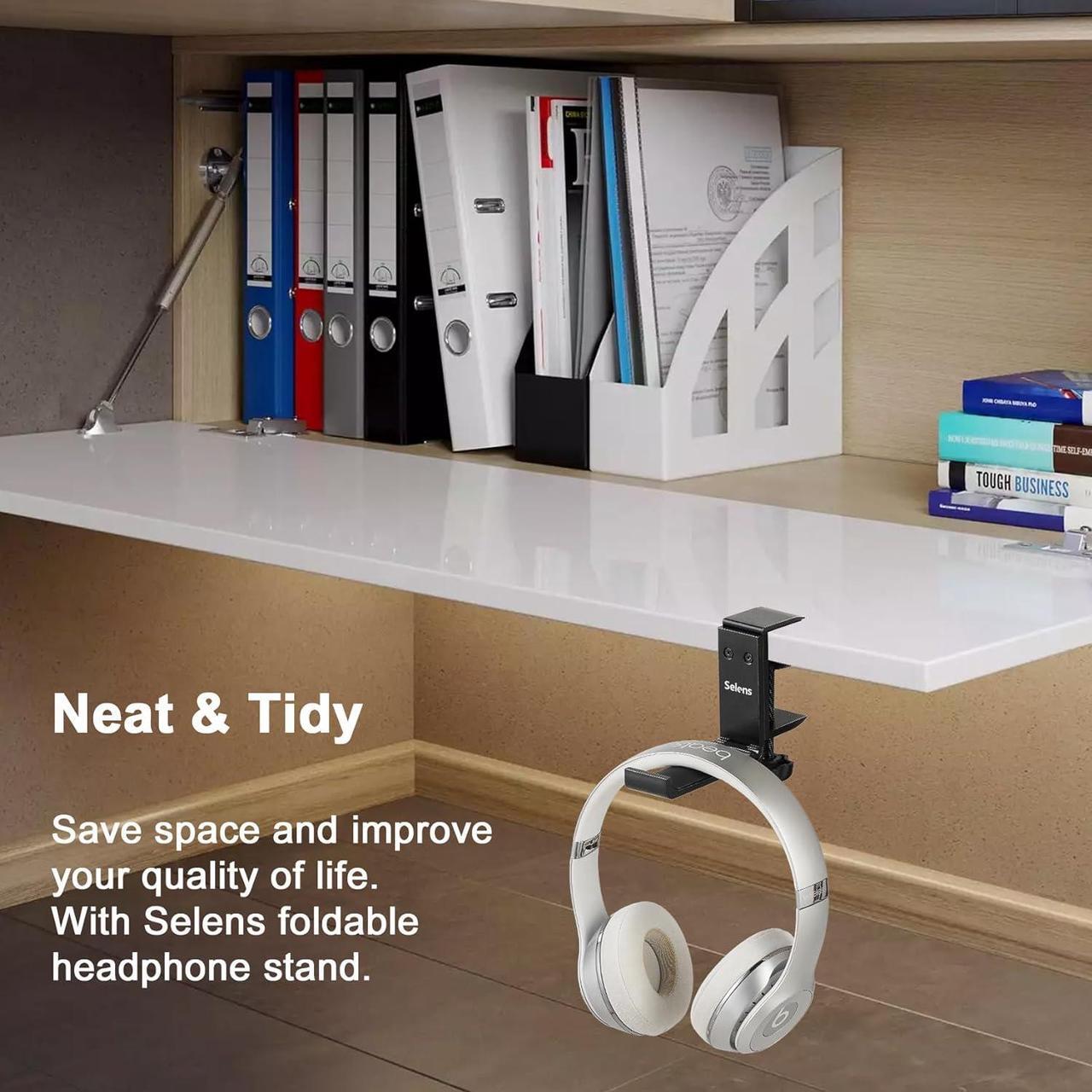 Alt view image 6 of 7 - Selens Headphone Holder Gaming Headset Stand for Desk, Foldable Headphone Hanger Universal Fit for PC Game Headsets, Over-Ear Headphones, Aluminum