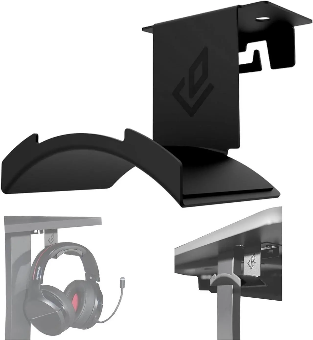 Main image of DEZCTOP Headphone Stand Holder Under Desk, PC Gaming Headset Hanger Mount, Earphone Stand Accessories, Headset Hook Holder for All Over Ear Headphone, for All Gamer Headset and Table Boards, Black