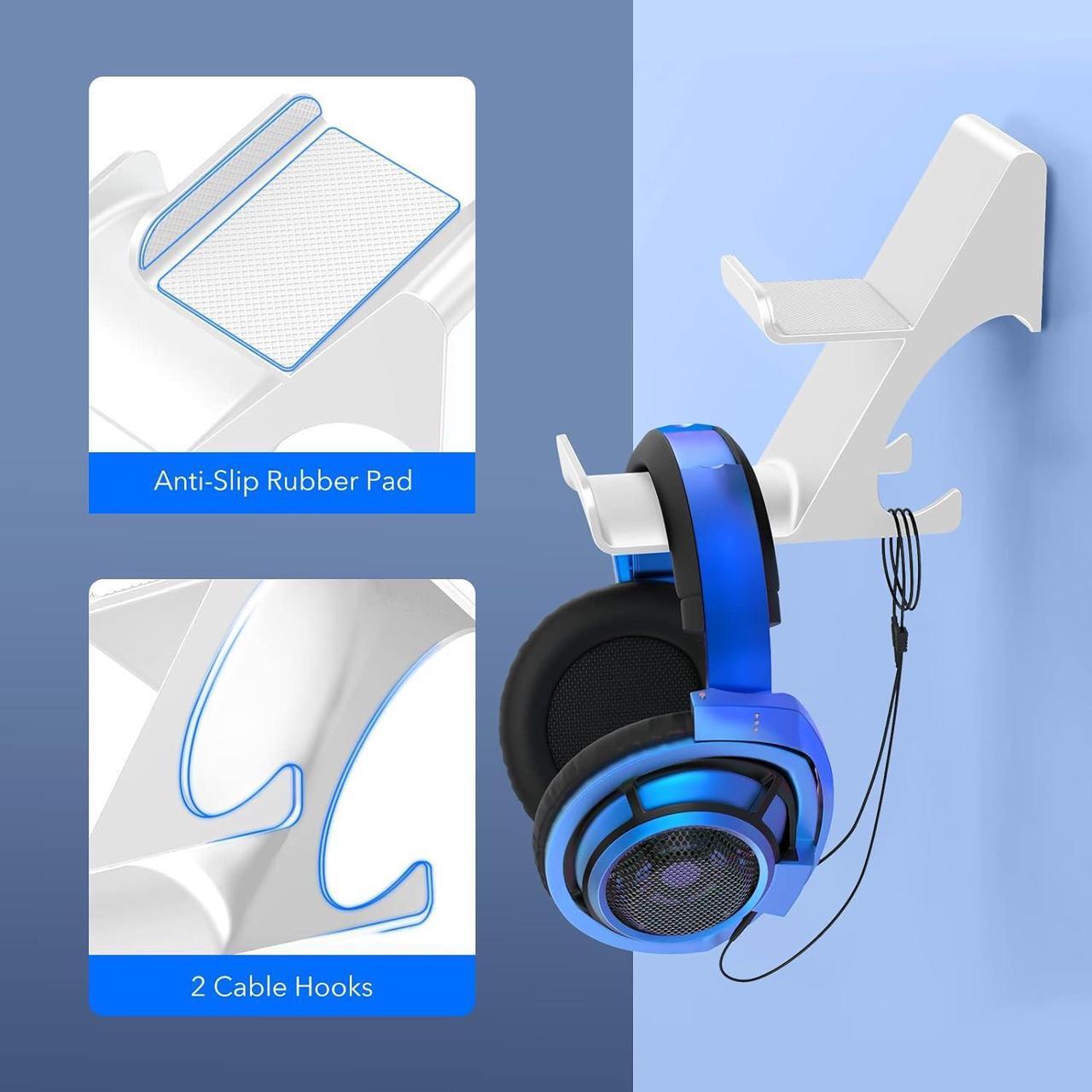 Alt view image 4 of 7 - 6amLifestyle Controller and Headphone Wall Mount Holder Stand with Cord Hanger for PS5 PS4 Xbox One Switch Pro Gamepad Controller Hook Strong Adhesive/Screws, White