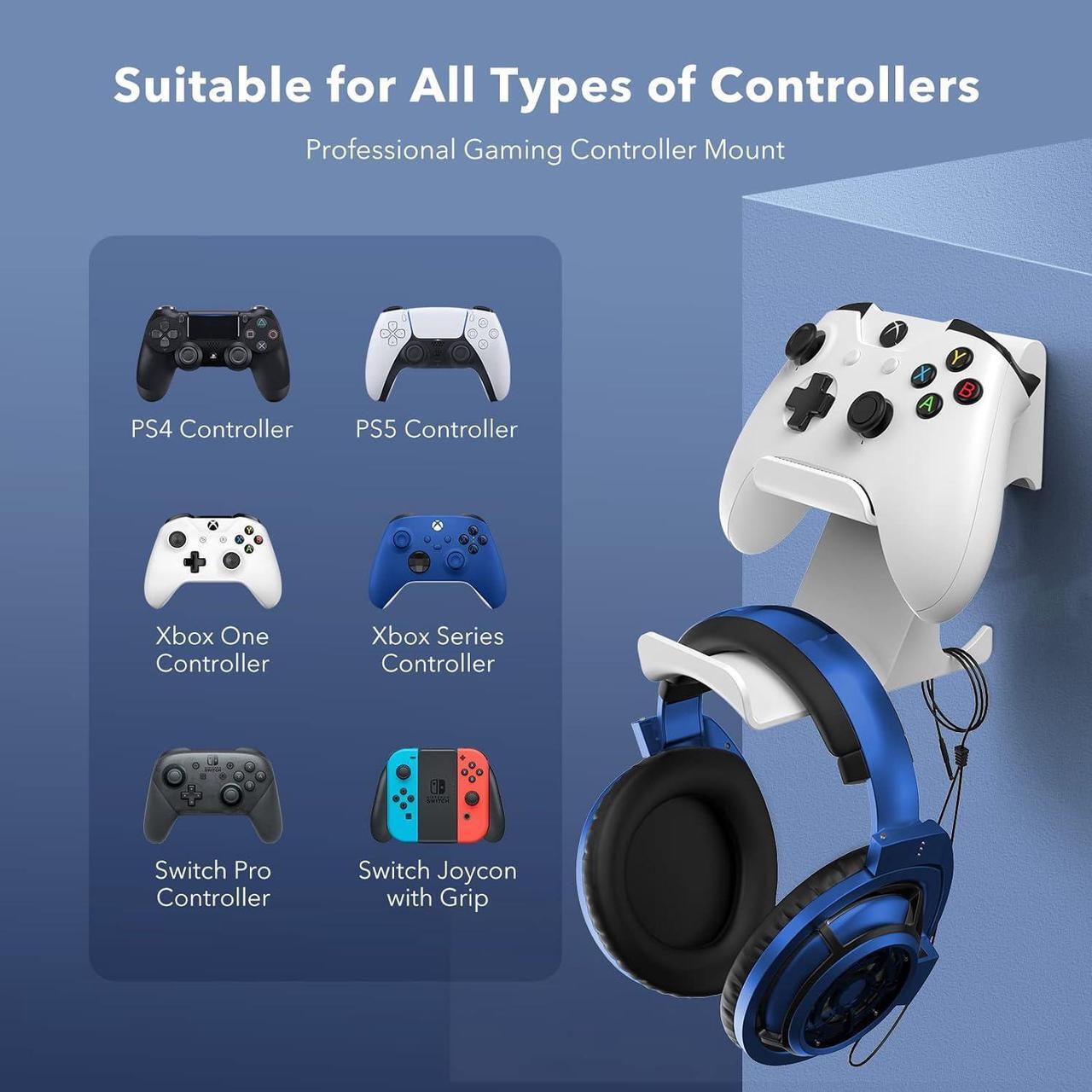 Alt view image 3 of 7 - 6amLifestyle Controller and Headphone Wall Mount Holder Stand with Cord Hanger for PS5 PS4 Xbox One Switch Pro Gamepad Controller Hook Strong Adhesive/Screws, White