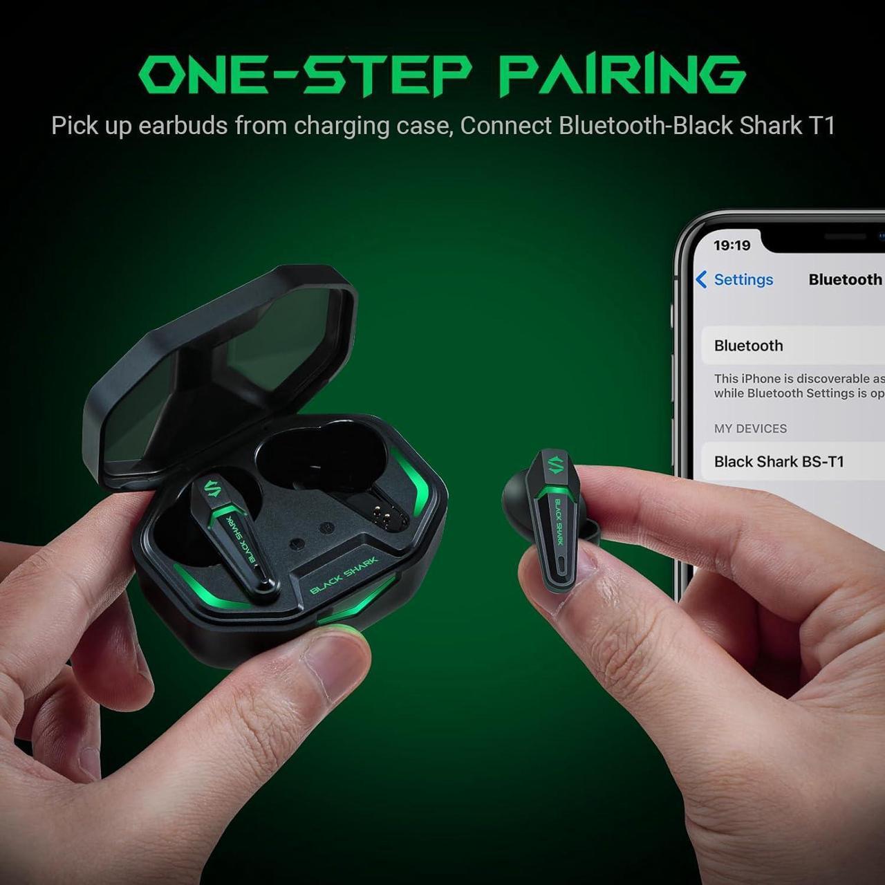 Alt view image 6 of 6 - Black Shark Wireless Bluetooth Earbuds,Gaming Earphone IPX4 Waterproof with Built-in Microphone, Dual Modes 35h Play Time Sport Headphones, Headset with 45ms Ultra-Low Latency for iOS & Android