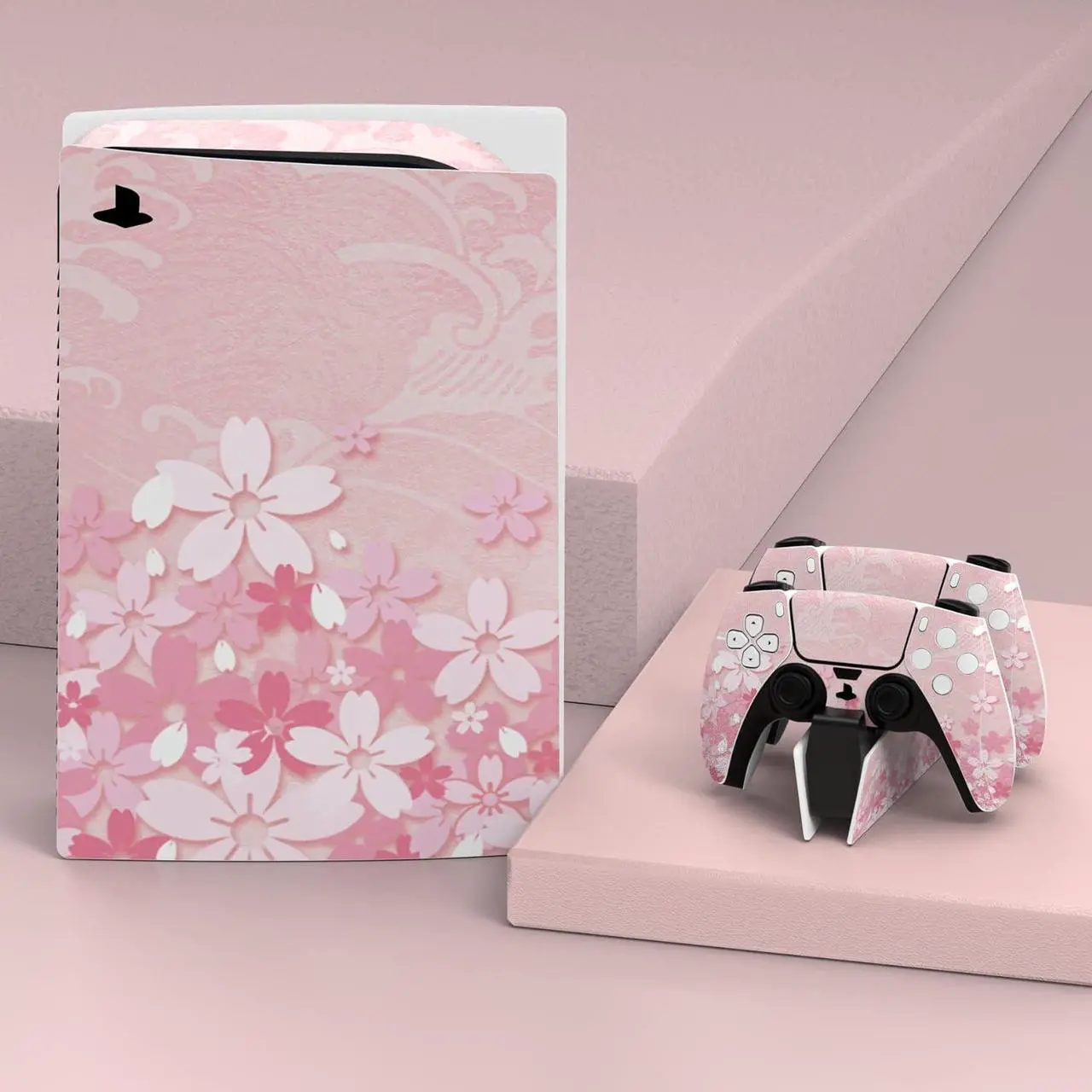 Alt view image 2 of 7 - PlayVital Cherry Blossoms Petals Full Set Skin Decal for ps5 Console Disc Edition, Sticker Vinyl Decal Cover for ps5 Controller & Charging Station & Headset & Media Remote