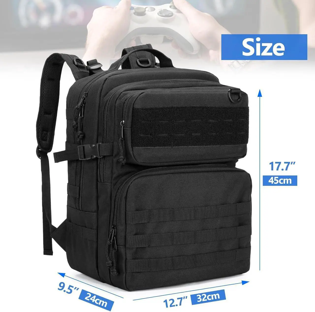 Alt view image 6 of 7 - PGmoon Tactical Game Backpack Compatible with PS5/PS5 Slim/PS4 Console, Travel Carrying Case Storage Bag for 15.6" Laptop, Portable Monitor, Controller, Headset and Other Gaming Accessories