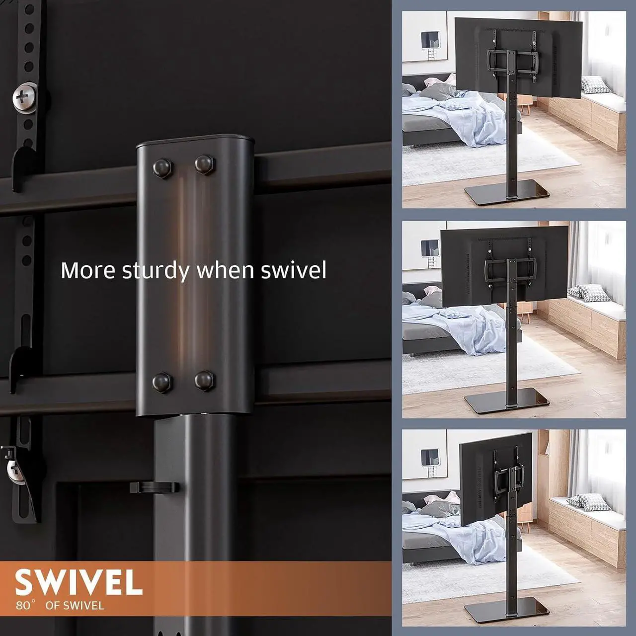 Alt view image 3 of 7 - Universal Floor TV Stand with Mount 80 Degree Swivel Height Adjustable and Space Saving Design for Most 27 to 65 inch LCD, LED OLED TVs, Perfect for Corner & Bedroom HT1002B