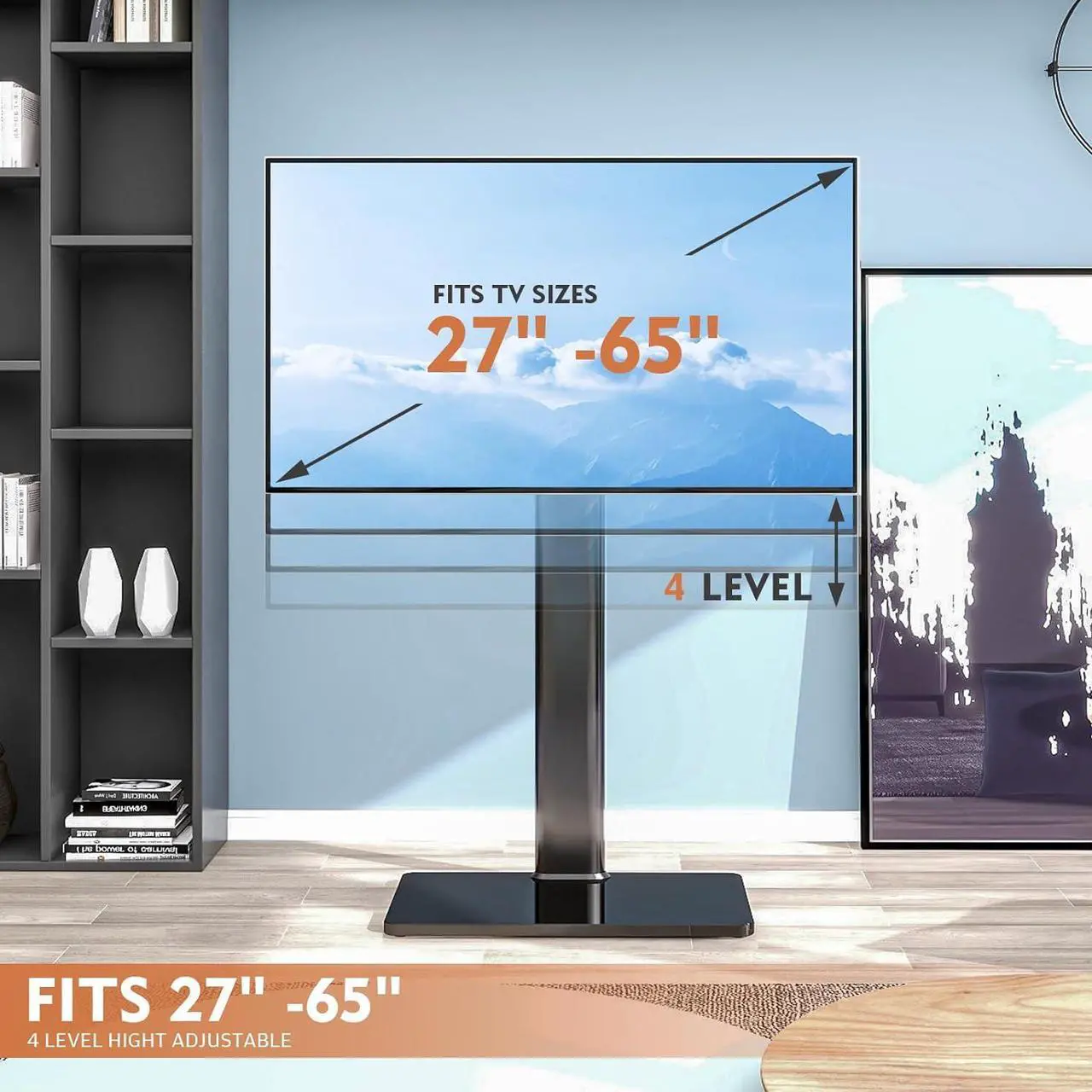 Alt view image 5 of 7 - Universal Floor TV Stand with Mount 80 Degree Swivel Height Adjustable and Space Saving Design for Most 27 to 65 inch LCD, LED OLED TVs, Perfect for Corner & Bedroom HT1002B